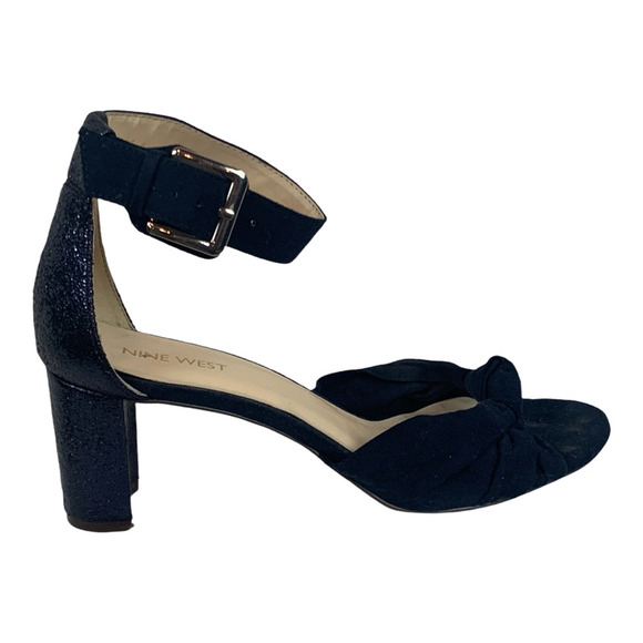 Nine West Womens Pure Love Ankle Strap Sandals Blue Buckle Block Heels 8 M - Picture 4 of 12